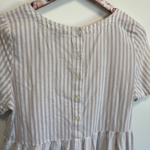 Anthropologie 11 TYLHO Vintage Stripe Peplum Blouse Top Tan Cream S Small - Picture 9 of 9